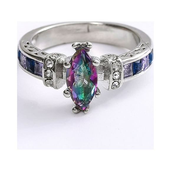 Meidiya Colorful Cubic Zirconia Ring Art Deco Style Simulated Jewel Color Gemstones Cut Cubic Zirconia Oval Anniversary Wedding Band Ring For Women