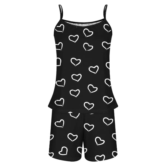 Hrsba Heart Print Pajama Set for Women Cute Sleeveless Cami Top and Shorts Summer Soft Lightweight Ladies Sleepwear Nightwear Set