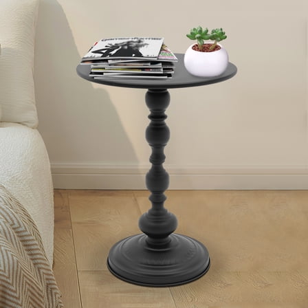 40*52cm Round End Table Retro Black Side Table Carbon Steel Sofa Side Table for Bedrooms, Living Rooms