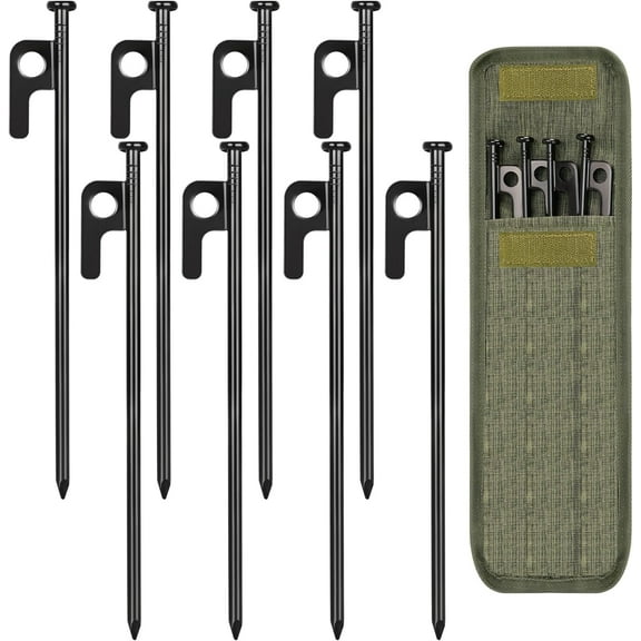 8/16/32 Pack 8in Heavy Duty Forged Steel Tent Stakes, with Storage Bag, for Camping(8 Pack 8in Tent Stakes)