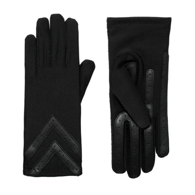 Isotoner Women' SmartDri Smartouch 3 Button Length Spandex Chevron Gloves - A30660 (Black, L/XL)