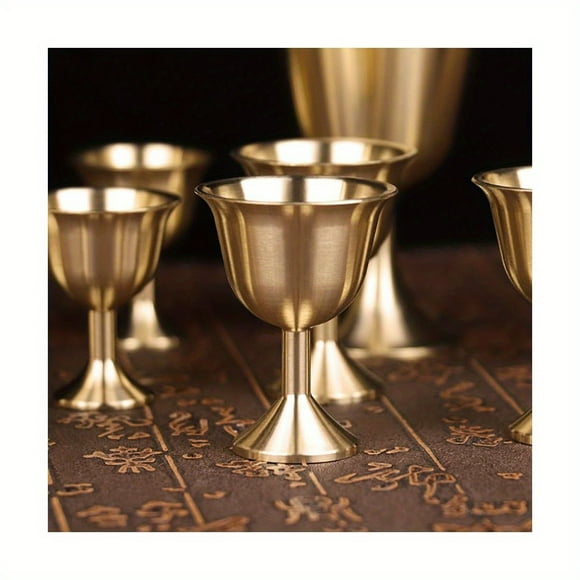 QUTETN Small Copper Wine Goblet, 4pcs Brass Chalice Glasses Golden Communion Cup Offering Cup Buddhist Water Bowl Metal Wine Shot Glass for Church Ritual Cocktail ( 5. 1.97inch 0.85oz)