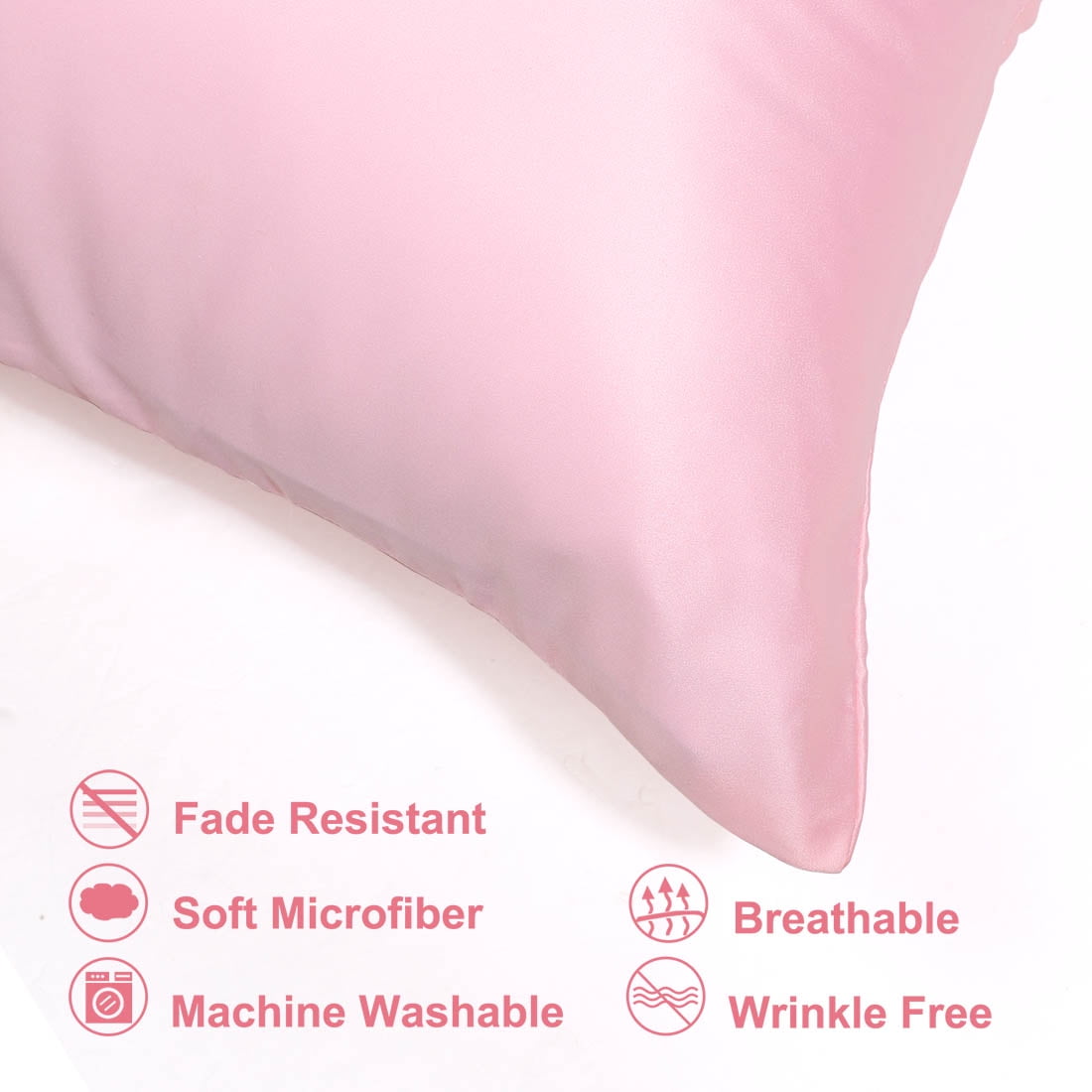 Unique Bargains Pillow Covers Silky Satin Zipper Pillowcases Set of 2 Pink 21" x 31"