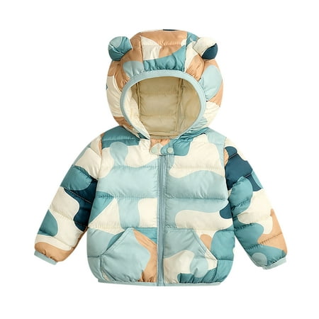 

Winter Coats for Kids with Hoods Toddler Boys Girls Camouflage Cartoon Prints Coat Bear Ears Hooded Jacket Thicken Windproof Zipper Warm Outwear Snowsuit 18-24 Months