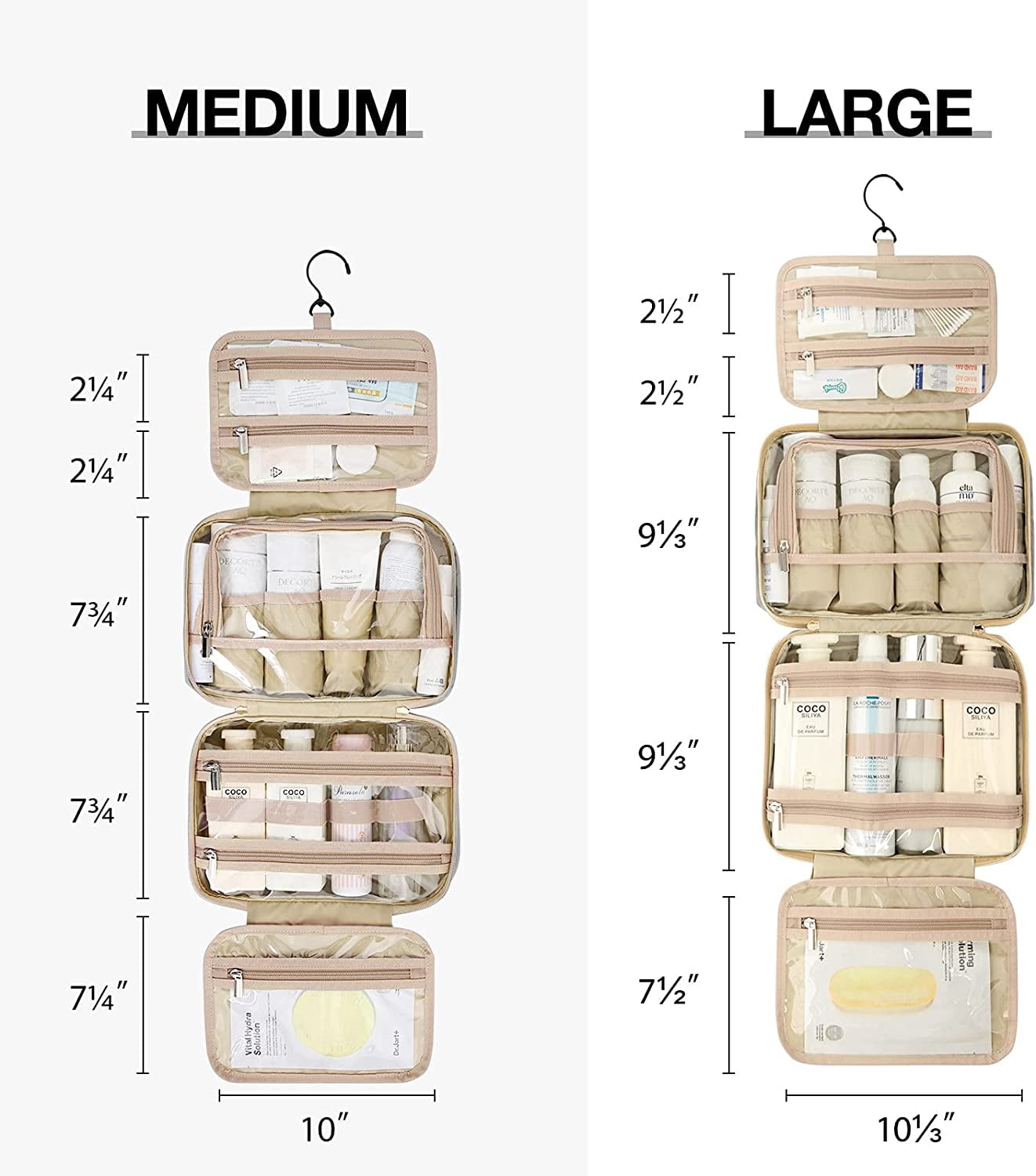 Toiletry Bag Hanging Travel Makeup Organizer with TSA Approved Transparent Cosmetic Bag Makeup Bag for Full Sized Toiletries, Medium-Black