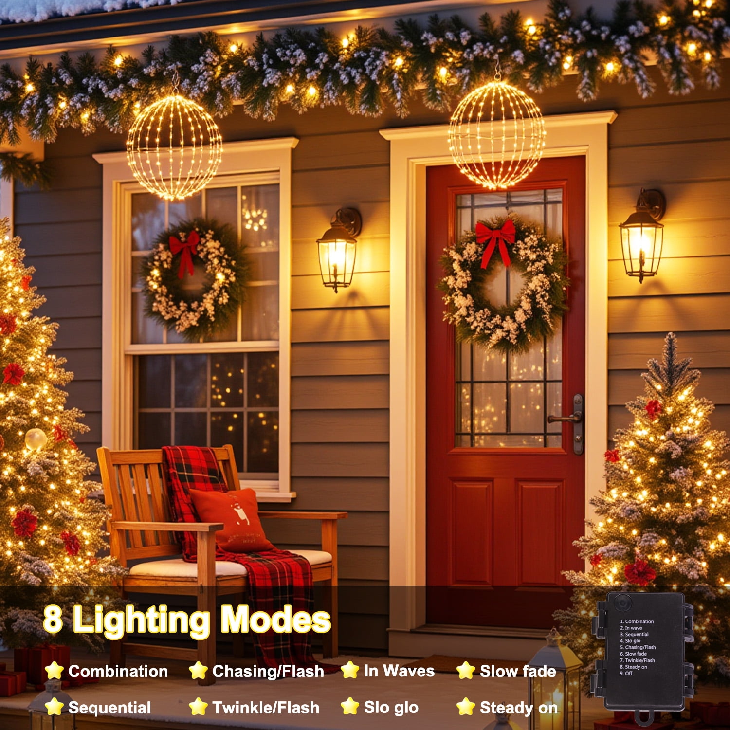 272 LED Christmas Ball Lights, 20 Inch Lighted Sphere Balls with 8 Lighting Modes & Timer, Waterproof for Outdoor Christmas Decorations Yard Porch Garden Patio Trees Holiday Lights Home Yard Display