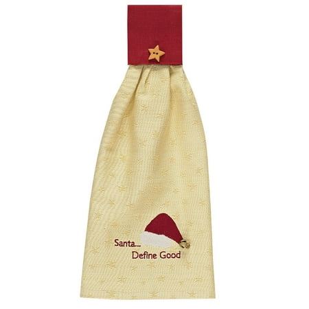 

Embroidered Cotton Santa...Define Good Hanging Dishtowel