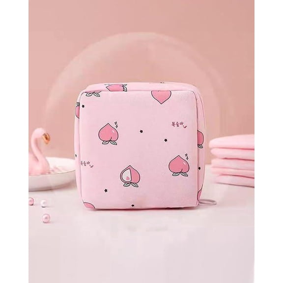 Cute Pink Cartoon Sanitary Pad Pouch Large Capacity Portable Menstrual Organizer for Women Girls Travel Makeup Bag Care Bear Purse Christmas Gift