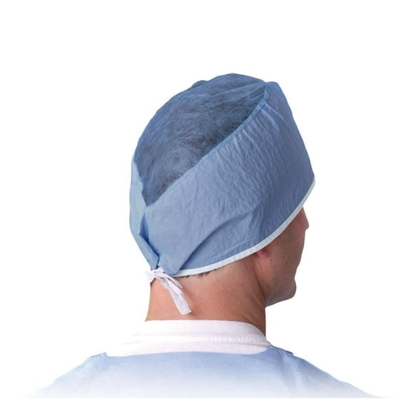 Medline Sheer-Guard Disposable Tie-Back Surgeon Caps, Blue, One Size Fits Most, 100 Count