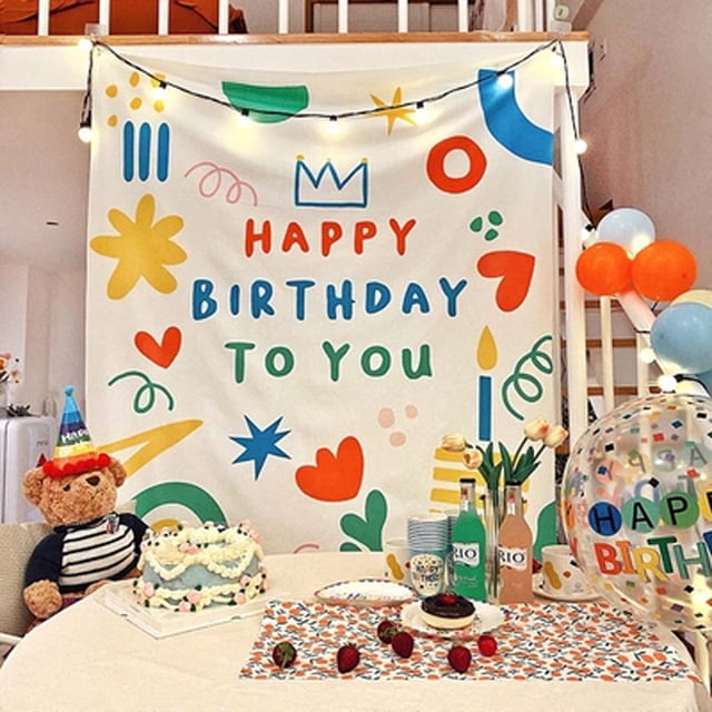 Tapiz de fondo de feliz cumpleaños, decoración de pared de habitación de niños Kawaii, dormitorio de niñas, dibujos animados, decoración de fiesta en el hogar