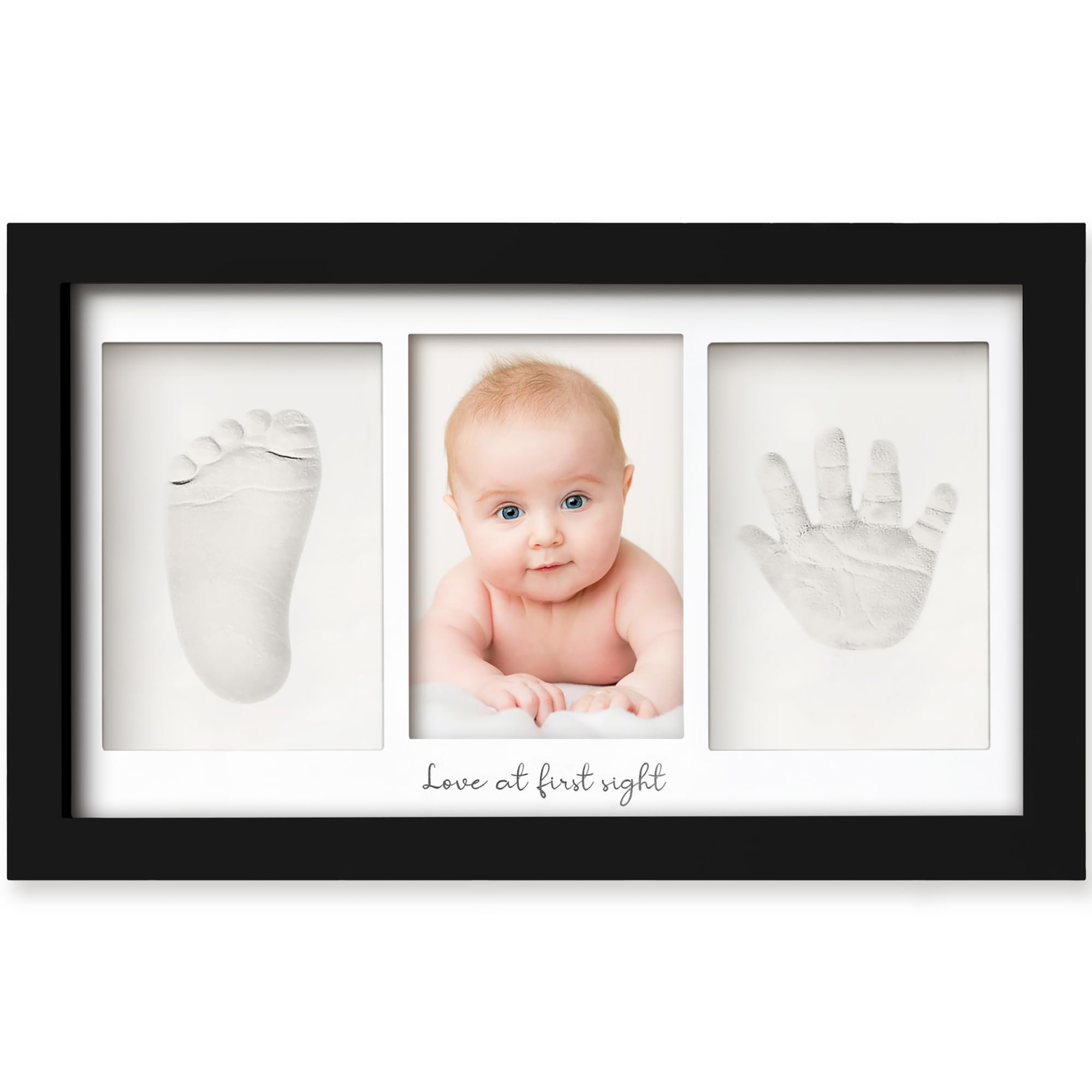 Baby Hand and Footprint Kit - Clay Handprint Keepsake Frame, Newborn Nursery Picture Frame, Personalized New Mom Gifts for Baby First Christmas Shower (Auburn)