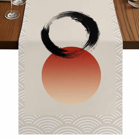 Table Runners 48 Inches Long Dress Scarves, Abstract Art Sun Farmhouse Kitchen/Dining Table Runner, Short Coffee Tablerunners, Modern Art Orange Round Rustic 13x48 Inch