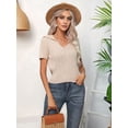 thumbnail image 5 of Women's V Neck Short Sleeve Collared Cable Sweaters Tops Solid Knit Soft Pullover Shirt Top for Casual Khaki S, 5 of 10