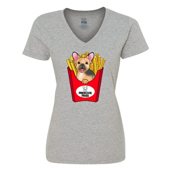Inktastic Cute Frenchie in French Fries Women's V-Neck T-Shirt