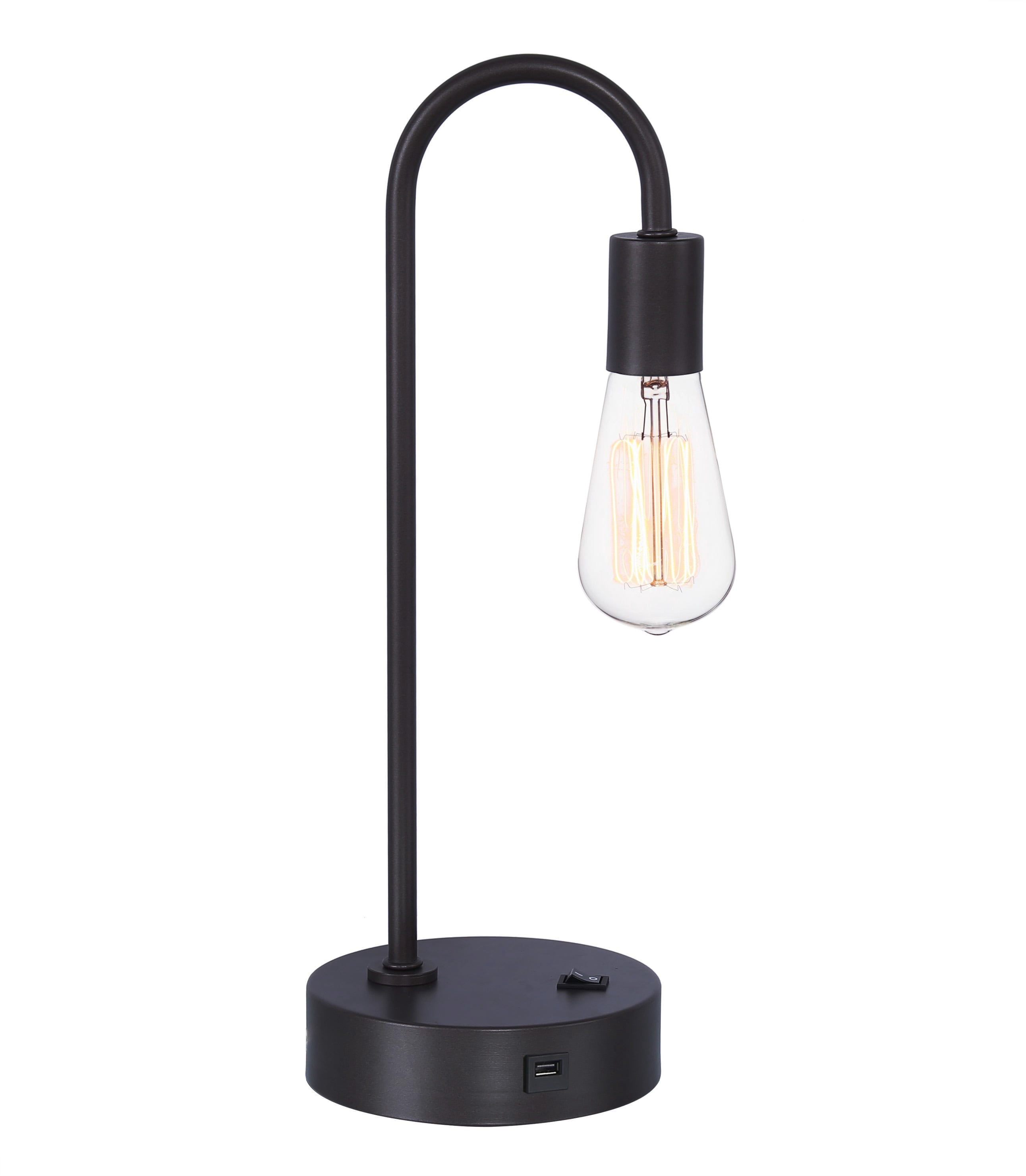 Grandview Gallery 17" Black Industrial Desk Lamp w/ USB Port Built-In,  Table Reading Lamp, Exposed Bulb Design, and Convenient Rocker Switch -  Walmart.com