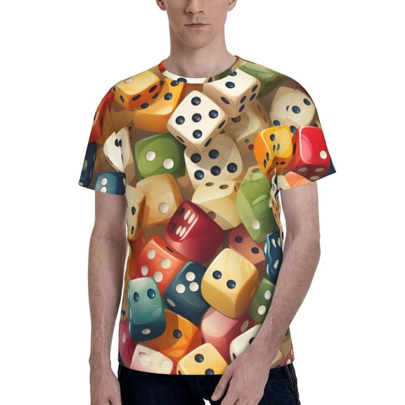 Men's 3D Graphic T-Shirts Short Sleeve Crewneck Tee, Domino Stones Game Dice Art