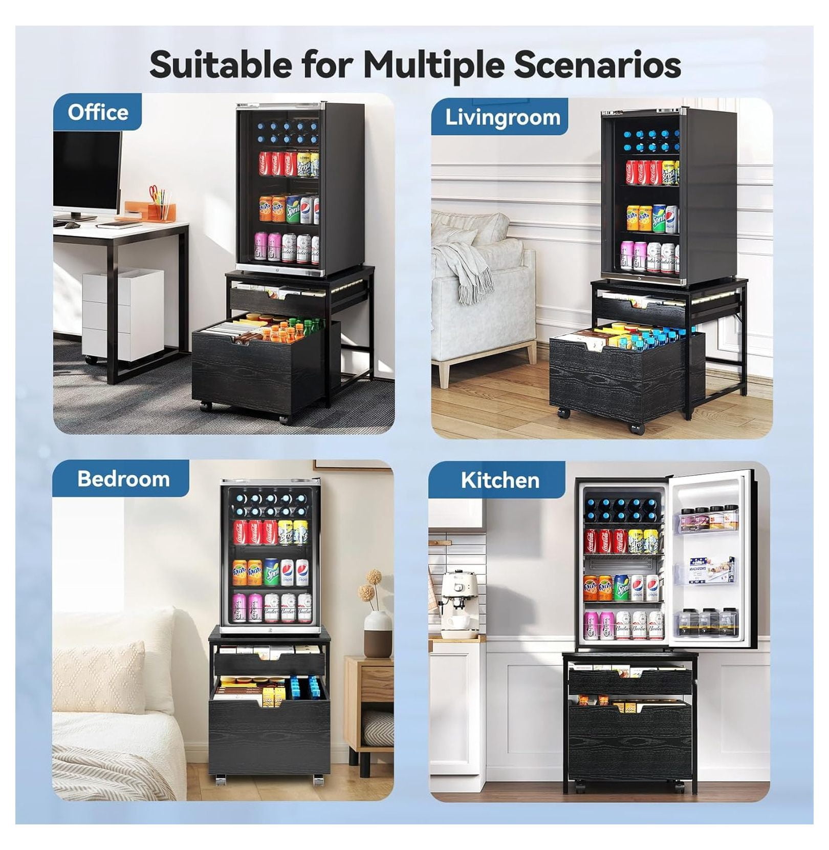 Mini Fridge Stand with Storage Drawer, 21.5" L x 21.5" W Refrigerator Stand with Lockable Wheel, Beverage Compact Refrigerator Stand Storage Cabinet,300 lb Load Capacity, Fridge Table