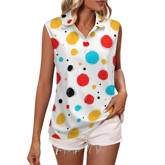 IWRICH Polka Dot T Shirt for Women Golf Tank Top Tennis Shirt Breathable Sleeveless Tee Casual Summer Tanks White XL