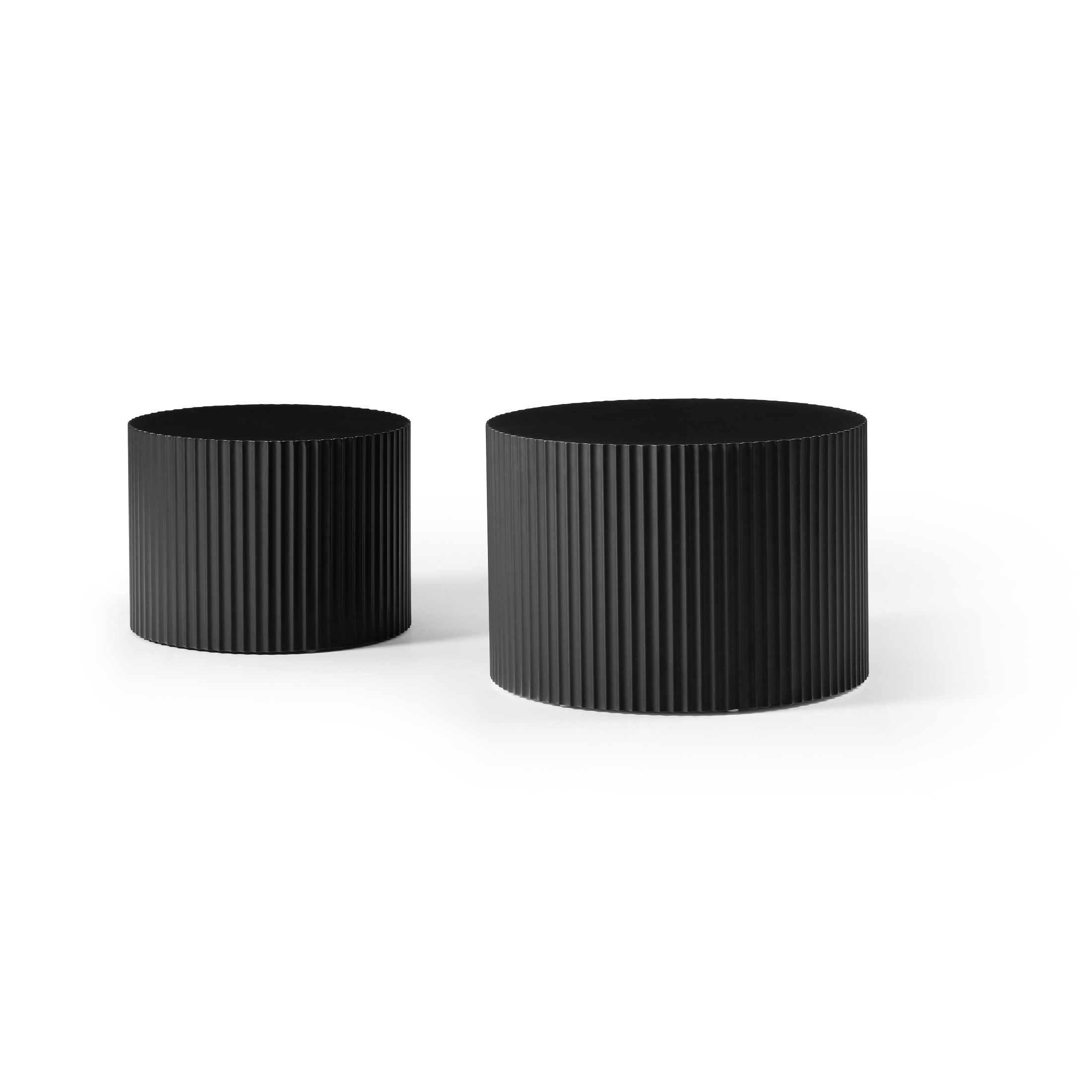 Noble House Nesting Round Coffee Tables, Modern MDF Handcrafted Relief for Living Room, Matte Black, Set of 2