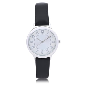 Time and Tru Women's Silver and Black Leather Watch