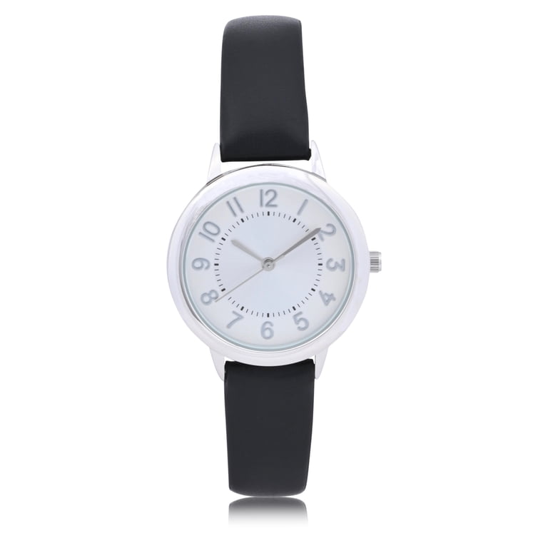 Time and Tru Women's Silver and Black Leather Watch photo 1