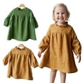 thumbnail image 2 of LYMAYTER Little Girls Cotton Linen Dresses Kids Baby Solid Color Dresses Spring Fall Soft Pullover Skirt for 2-6Y, 2 of 9