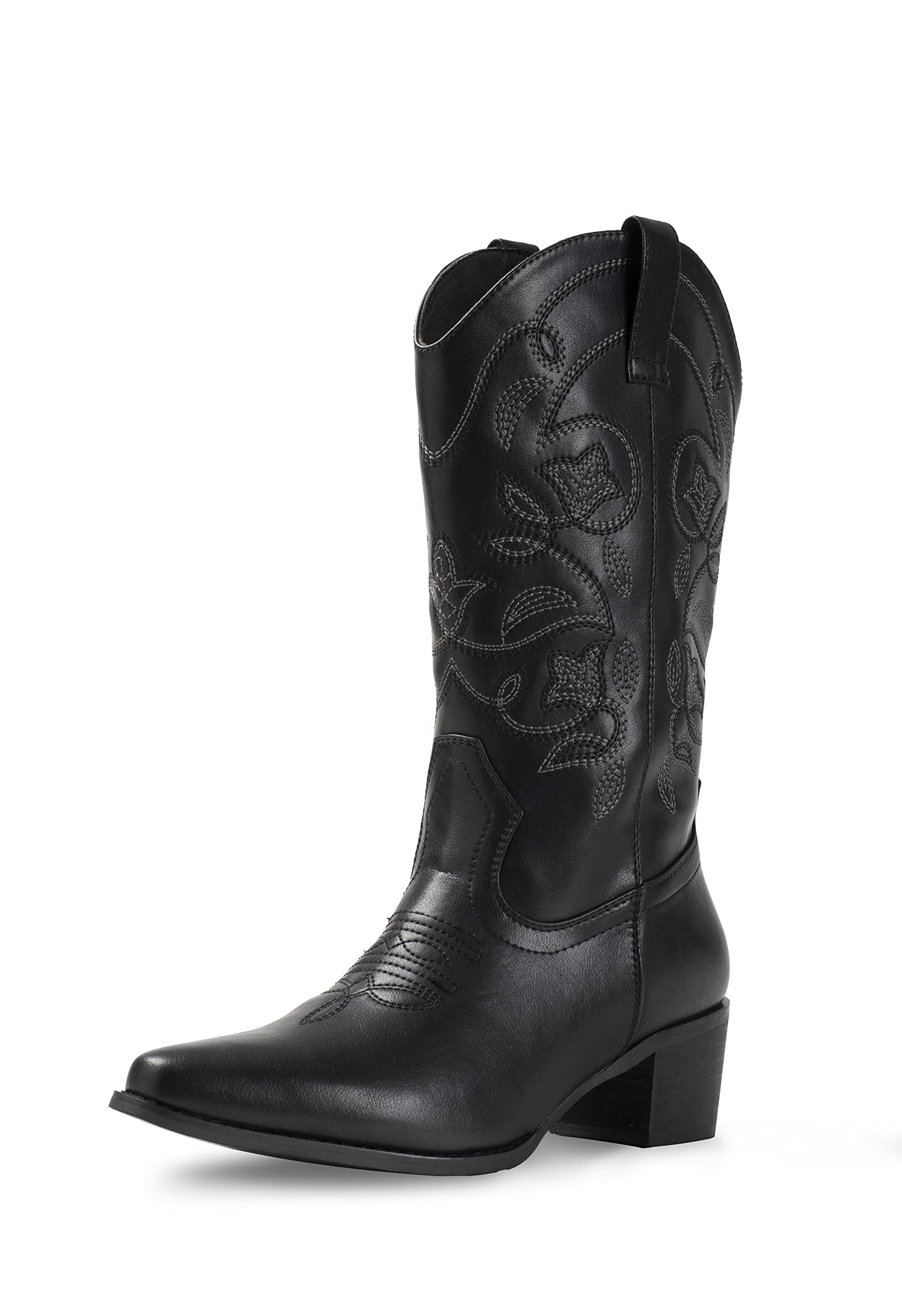 Bottes Western Cowgirl Cuir Noir Brodé, Fermeture éclair, Pointure US 7.5 / UK 5