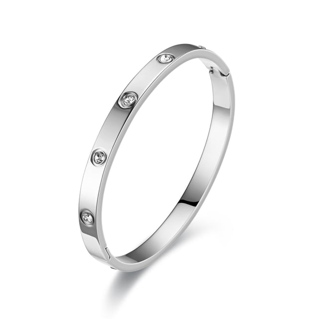 Brazalete de acero de titanio dorado para mujer con piedras de circonita cúbica, regalos de brazalete