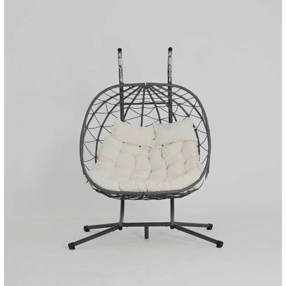 2 Persons Egg Chair with Stand Indoor Outdoor Swing Chair Patio Wicker Hanging Egg Chair Hanging Basket Chair with Stand for Bedroom Living Room Balcony