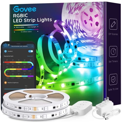 Govee 32.8ft LED Strip Lights RGBIC App Control, Smart LED Strips with Segmented Color Control Intelligent Color Picking, Music Sync LED Lights for Bedroom, Kitchen, Christmas Decor(2x16.4ft