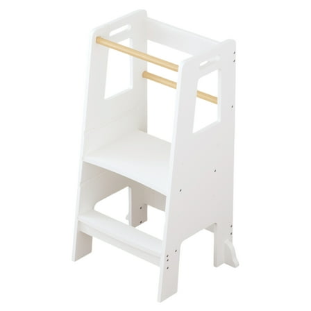 Kids Standing Tower, Child Kitchen Step Stool Toddler Wood Stepping Stool, Children's Montessori Stool, Adjustable Height, Ideal Kids Kitchen Step Stool for Learning New Skills, White