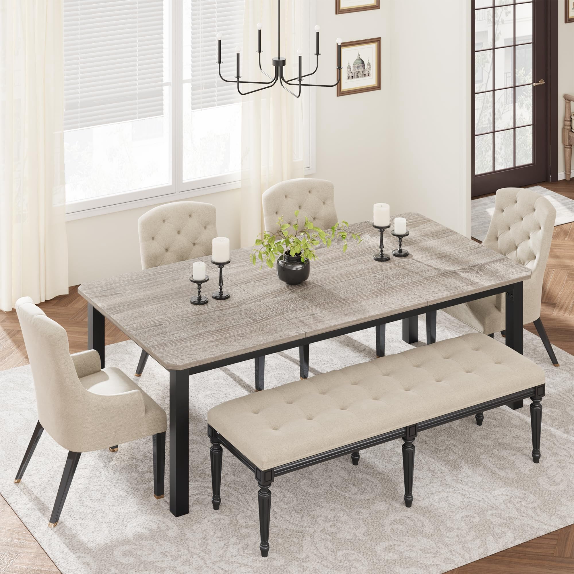 KOKEBREN 78.7 Inch Long Kitchen Table for 6-8, Dining Room Table for Kitchen Living Room, Large Rectangular Dinner Tables, Industrial Indoor Restaurant Tables with Sturdy Metal Frame(Only Table)