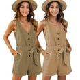 thumbnail image 7 of Fjuchai Women's One-Piece Shorts Casual V-Neck Rompers Shorts Womens Summer Sleeveless Bodysuit Shorts Button Straight Jumpsuits with Belt S-XXL, 7 of 7