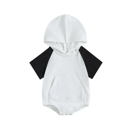 

Qtinghua Baby Romper Short Sleeve Hooded Contrast Color Summer Bodysuit Clothes for Girls Boys