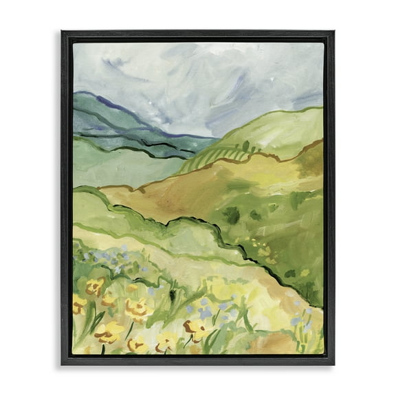 Stupell Industries Spring Meadow Rolling Hills Landscape & Nature Painting Black Floater Framed Canvas Art Print Wall Art, 17 x 21