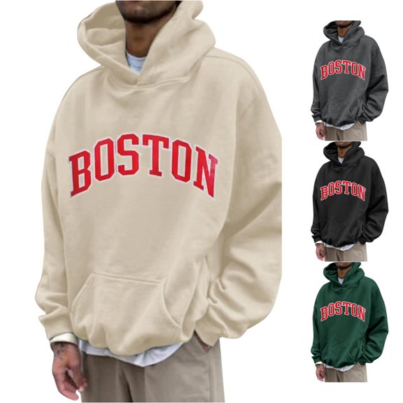 VOUZZA Graphic Hoodies for Men Letter Graphic Long Sleeve Pullover Sweatshirt, Casual Hooded Sweater Top, Streetwear Pullover