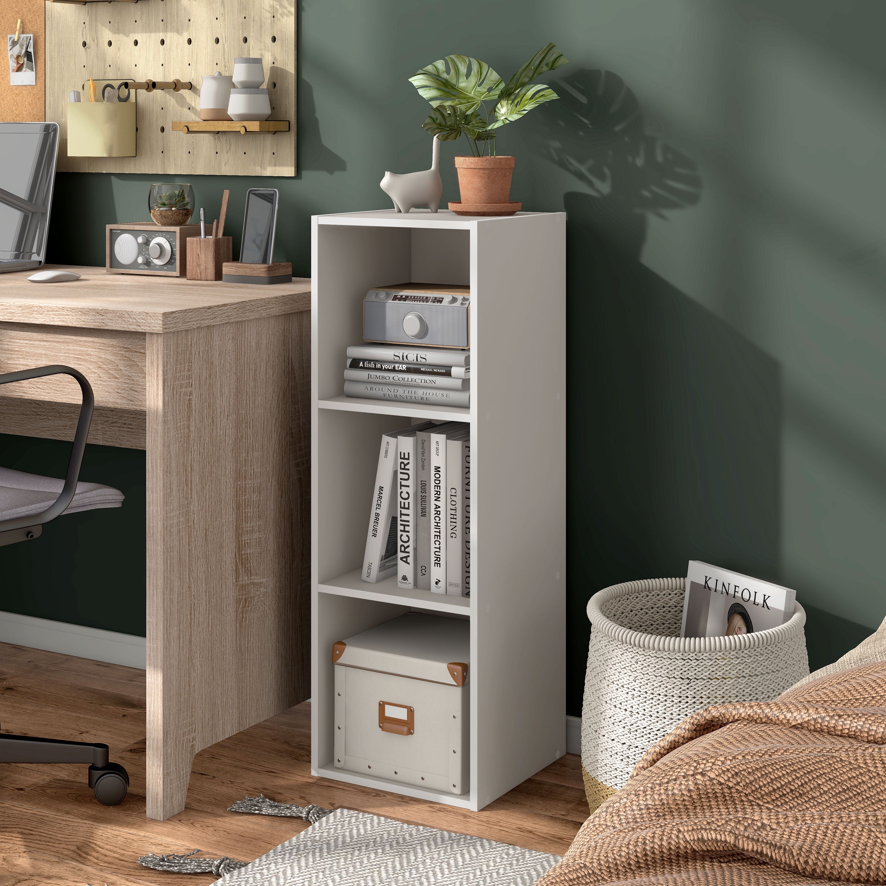 Join Stackable 3-Cube Wood Taupe Grey Bookcase