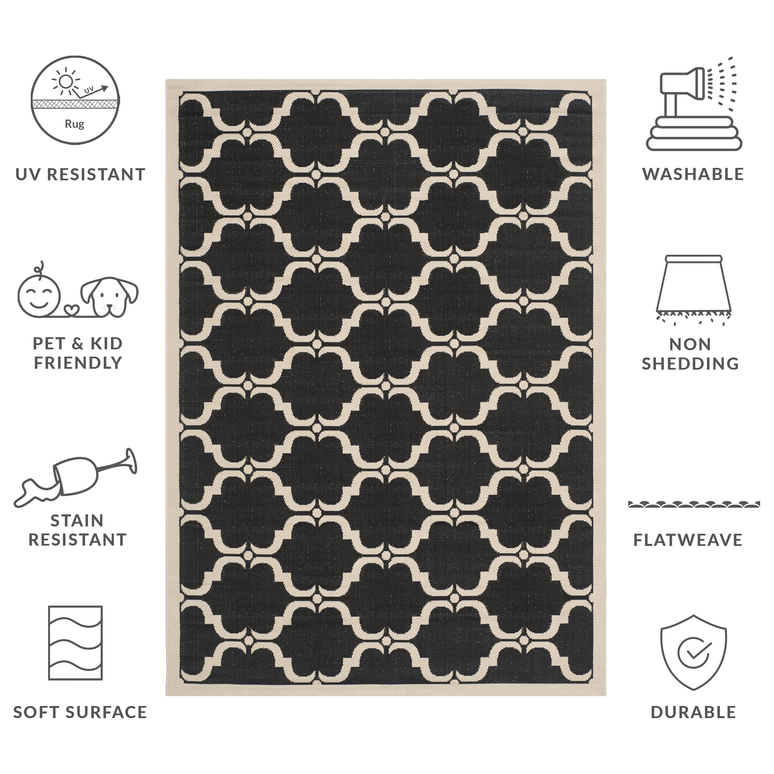 SAFAVIEH Courtyard Estelle Geometric Indoor/Outdoor Area Rug, 9' x 12', Black/Beige