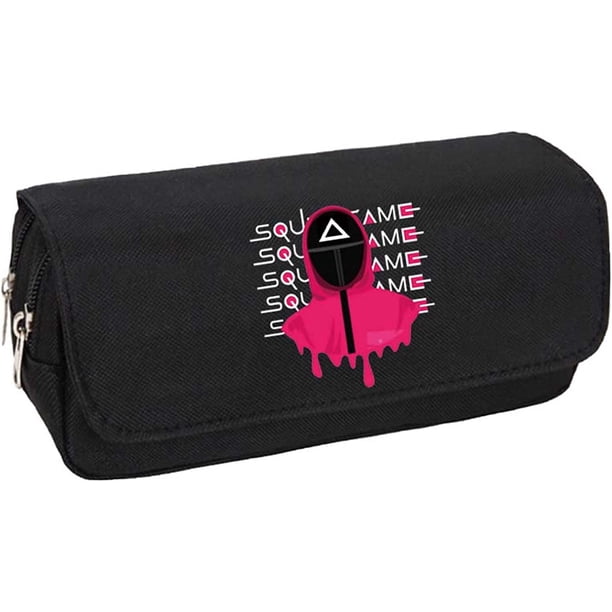 Estuche Para Lápices De Anime Con Doble Cremallera - Gran Capacidad, Diseño Black-Pink, Para Escuela Y Oficina
