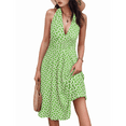 thumbnail image 1 of Robe d'Été Sans Manches Portefeuille à Col en V à Fleurs pour Femme, Mini Robe Vert Pâle S, 1 of 5