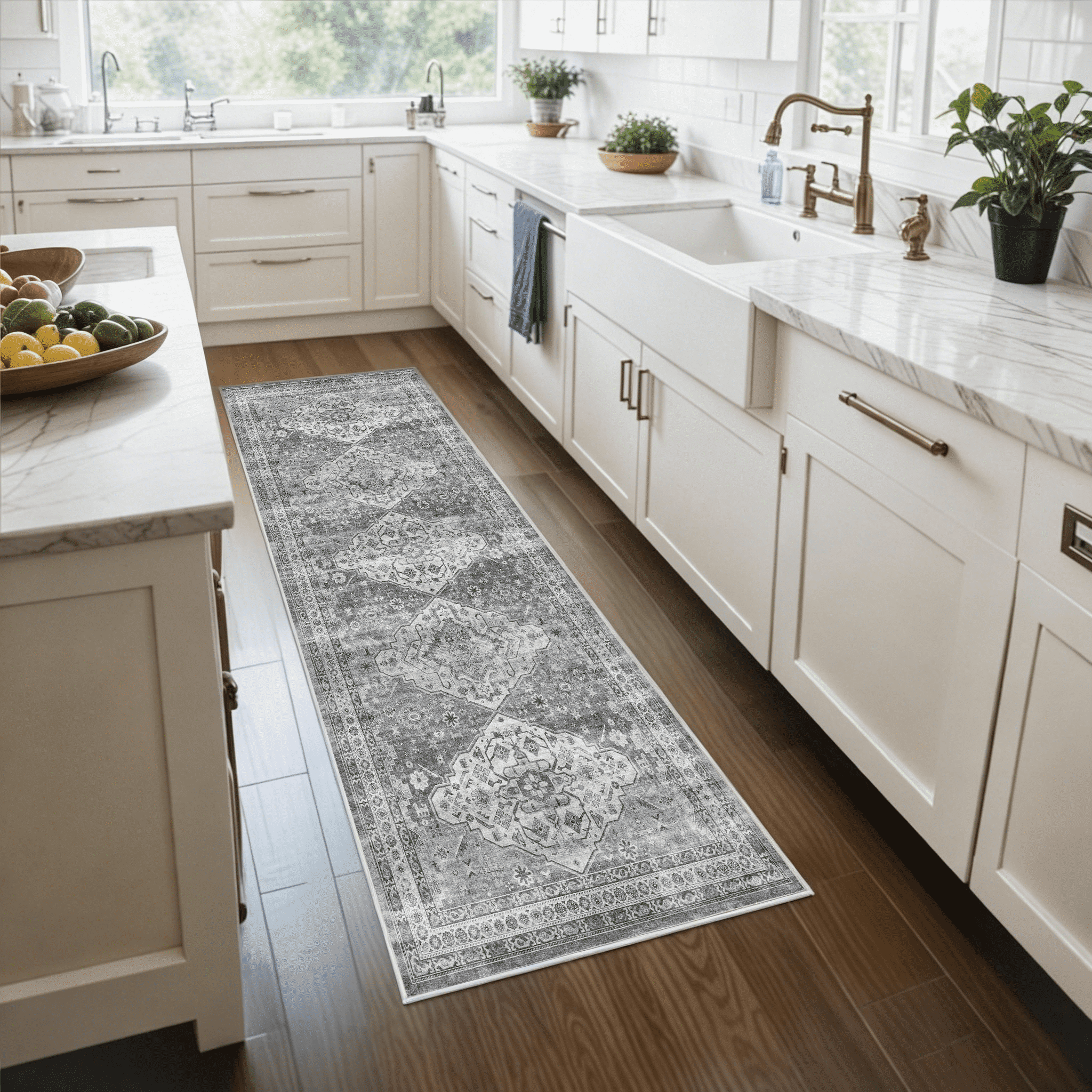 TECHVIDA 2'x8' Hallway Runner Rug Boho,Non Slip Machine Washable Rugs for Hallway Kitchen,Grayish Beige