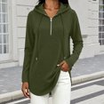 thumbnail image 2 of Women's Loose Fit Hooded Drawstring Long Sleeve Pocket Solid Color Top Blouse Casual Comfortable Cozy Fashion Trendy Outfits Daily | CSEONE,Army Green L, 2 of 8