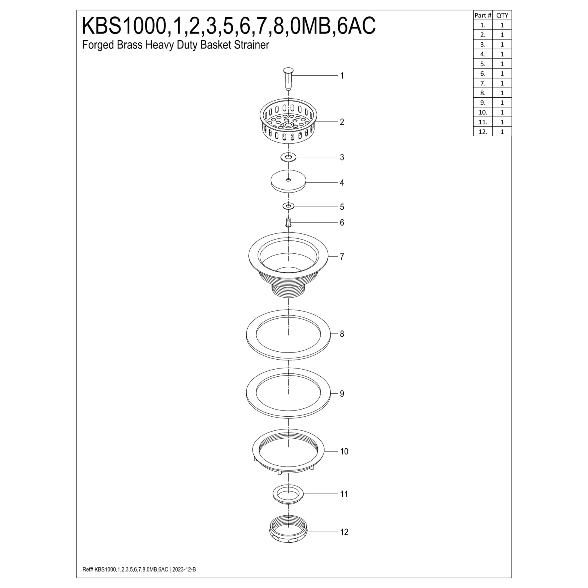 Kingston Brass KBS1000MB Brass Basket Strainer in Matte Black
