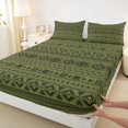 thumbnail image 5 of Manfei Bohemian Aztec Bed Sheets,Exotic Style Fuul Size Sheets, Green Black, Black Reversible 4 Pieces1 Flat Sheet + 1 Fitted Sheet + 2 Pillowcases, 5 of 6
