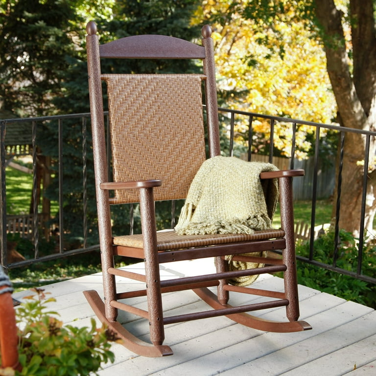 Rocking chair with online woven seat and back