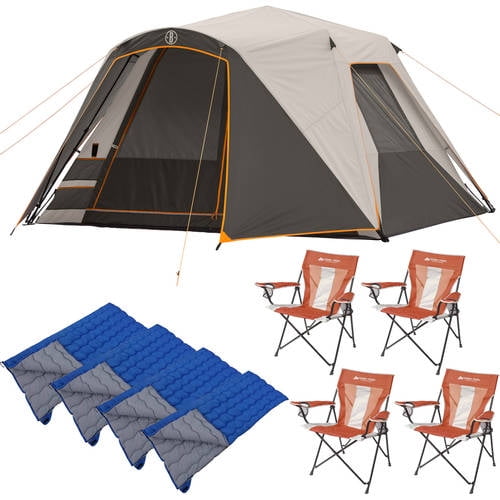 Bushnell 6 Person Tent with 4 Chairs and 4 Sleeping Bags Value Bundle