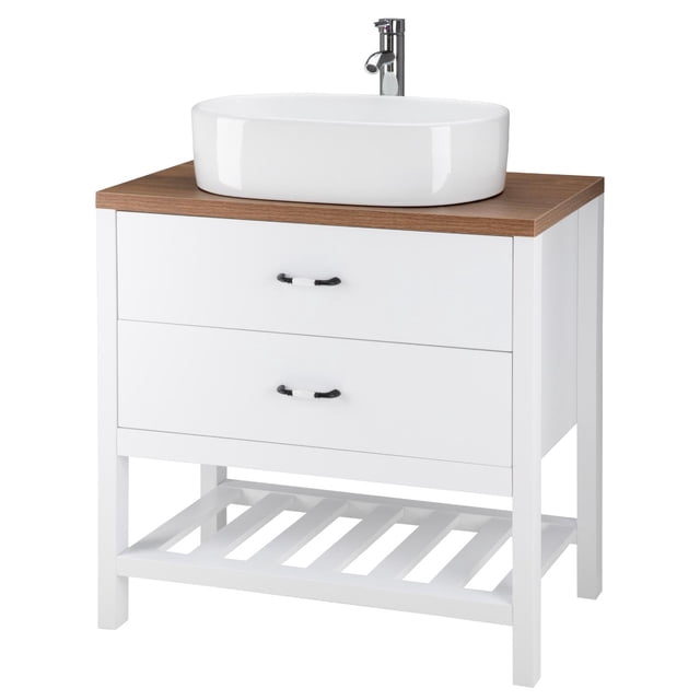 Gabinete Para Baño Mueble Lavamanos Ovalín Monomando Con 2 Cajones y 1 Repisa Fibra de Madera MFC KingsHouse blanco