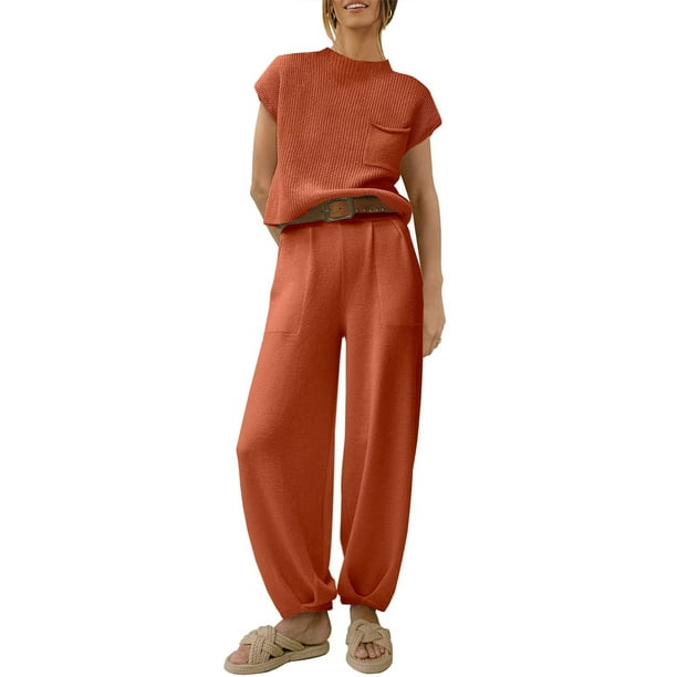 Lucakuins - Conjunto de pantalones para mujer, camiseta de manga corta con cuello redondo y pantalones largos, atuendo de verano Lucakuins moda