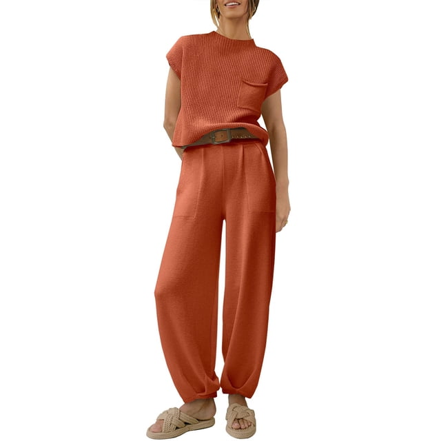 Lucakuins - Conjunto de pantalones para mujer, camiseta de manga corta con cuello redondo y pantalones largos, atuendo de verano Lucakuins moda