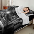 thumbnail image 4 of Castle Fairy Futuristic Cubes Tunnel Queen Sheets 4 Pieces,Geometric Block Queen Sheet Sets,Black Gray,1 Flat Sheet, 1 Fitted Sheet and 2 Pillowcases, 4 of 7